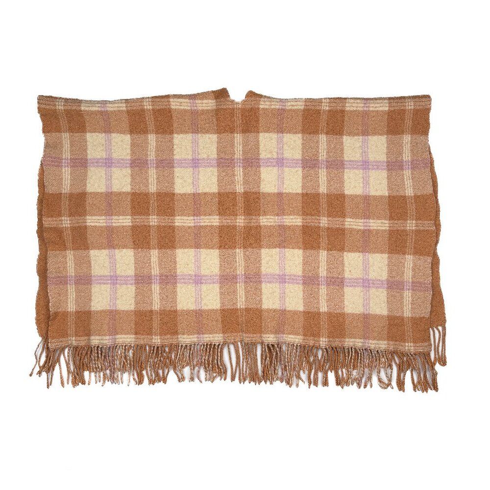 J. Crew Soft Wool Blend‎ Plaid Tartan Fringe Open-Front Wrap Cape Shawl - NWOT - Picture 6 of 9